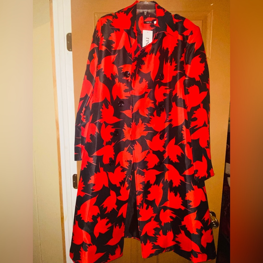 Red floral Trench coat